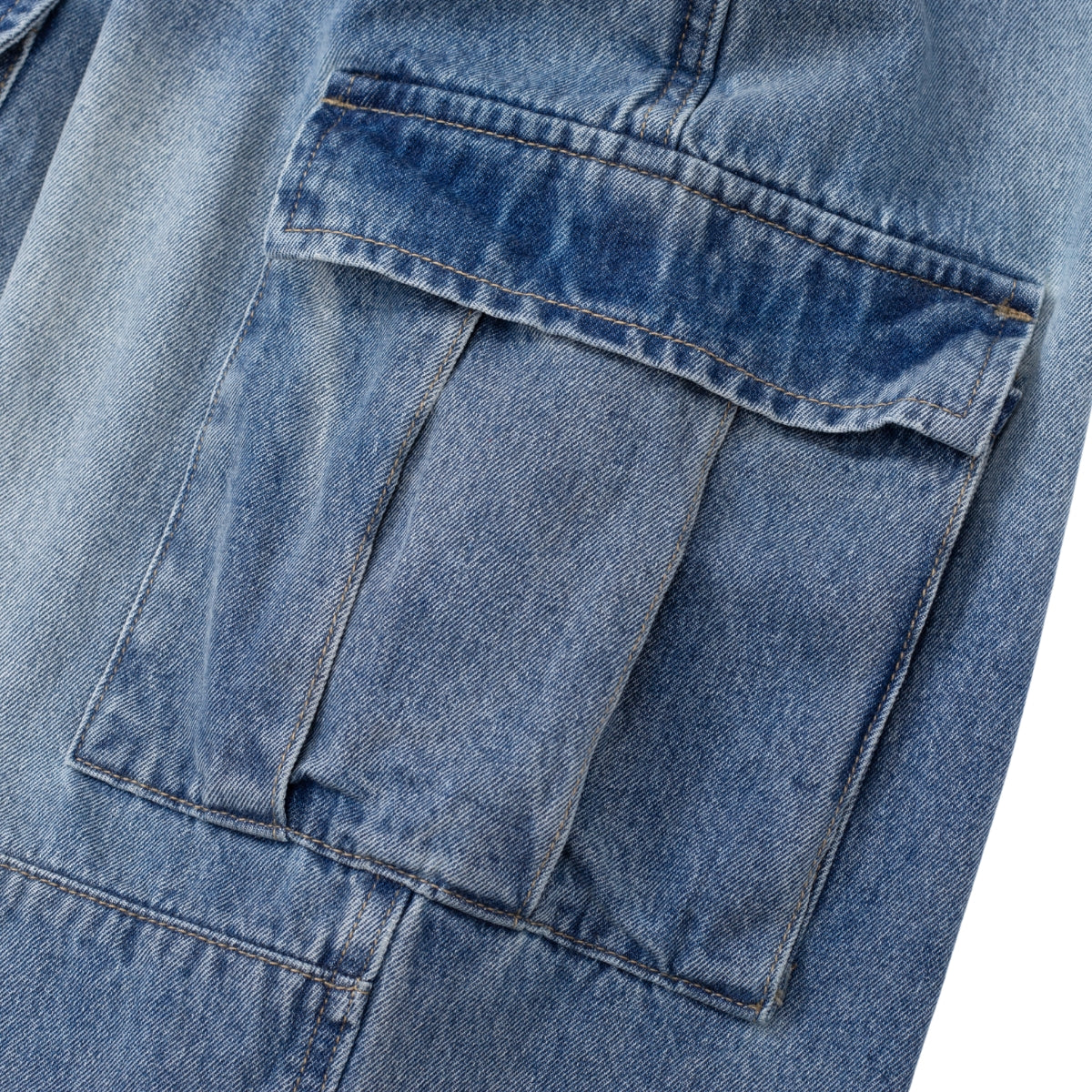 Pleated Vintage Wash Denim Baggy Jeans