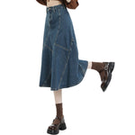 High-Rise Denim Midi Flounce Skirt