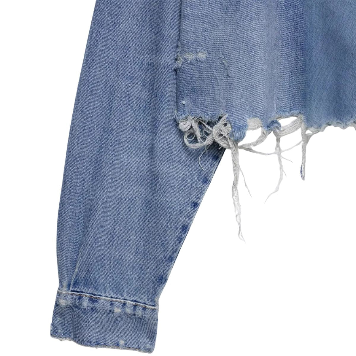 Raw Hem Cropped Ripped Denim Jacket