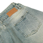 Men's Two-Tone Double Waist Denim Pants Washed Distressed Punk