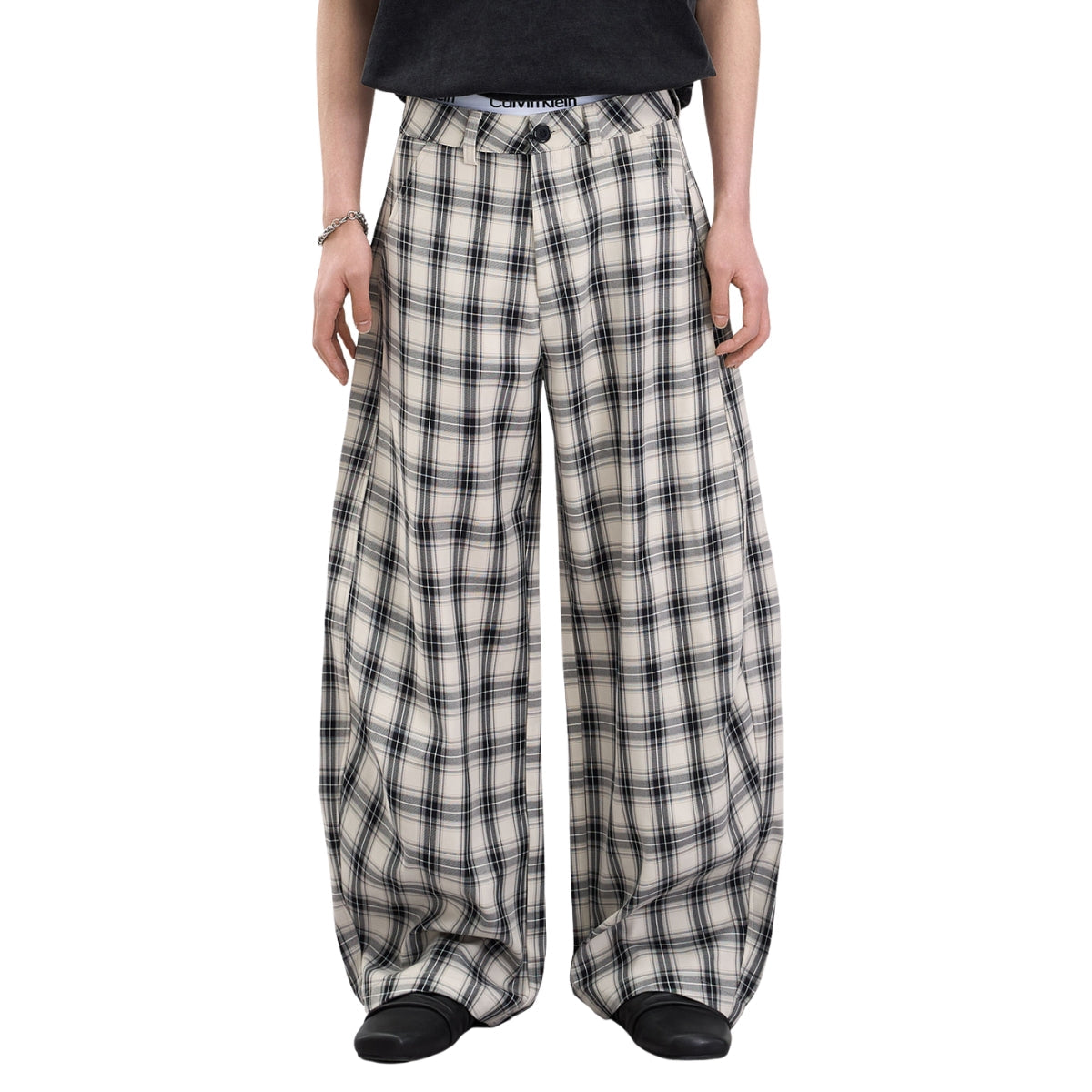 American Vintage Checkered Wide Leg Relaxed Pants