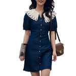 Butterfly Collar Puff Sleeve Denim Mini Dress