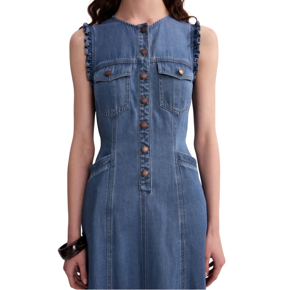 Relaxed Fit Sleeveless Denim Midi Dress