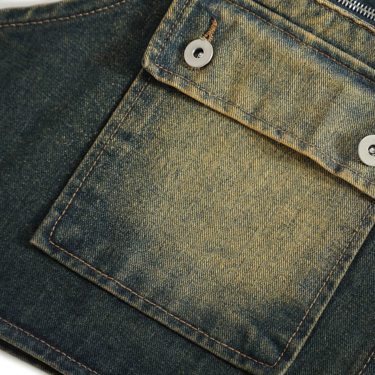 Button-Front Washed Denim Vest