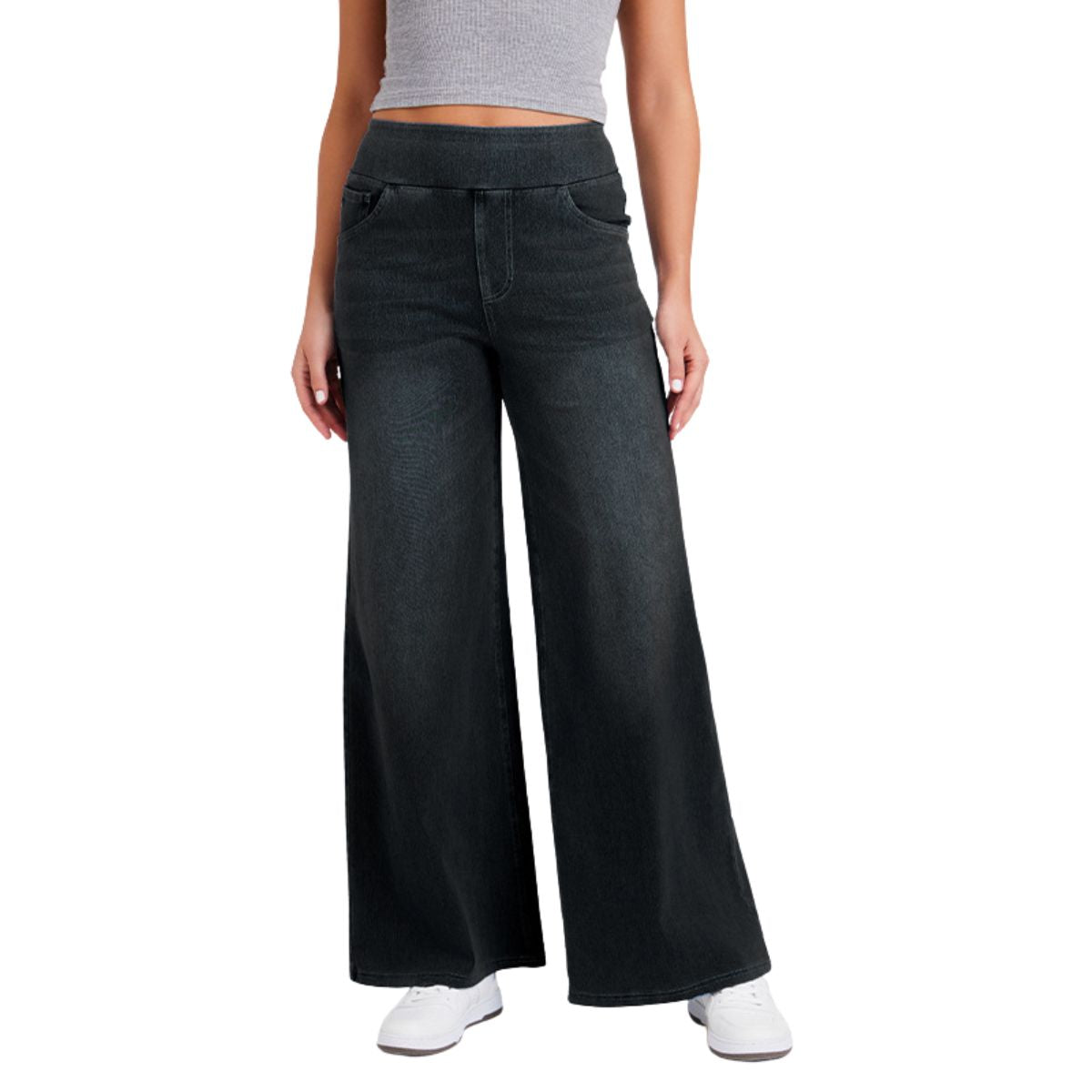 Women's Vintage Whiskered Wide Leg Jeans Stretchy Casual Pants