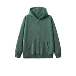 Stone Wash Zip-Front Fleece Hoodie