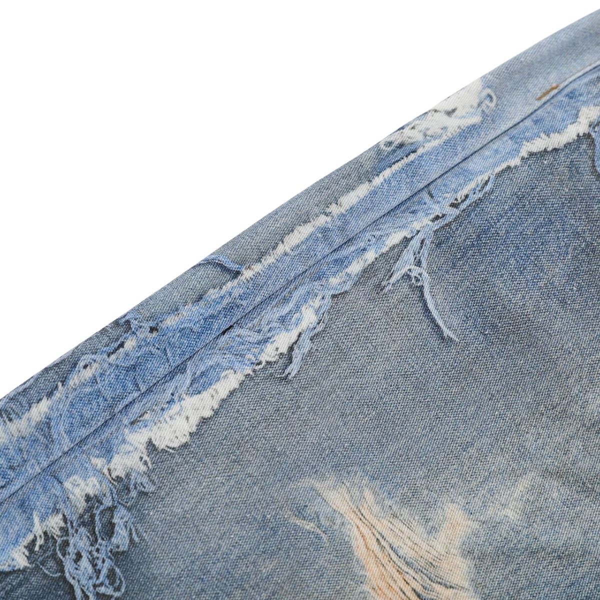 Vintage Washed Distressed Denim Bermuda Shorts with Frayed Panels