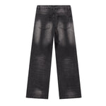 Vintage Wash Whisker Faded Straight Leg Jeans