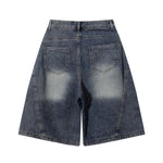 Front Panel Stitching Vintage Washed Denim Shorts