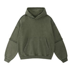 Stone-Washed Mock Two-Layer Hoodie