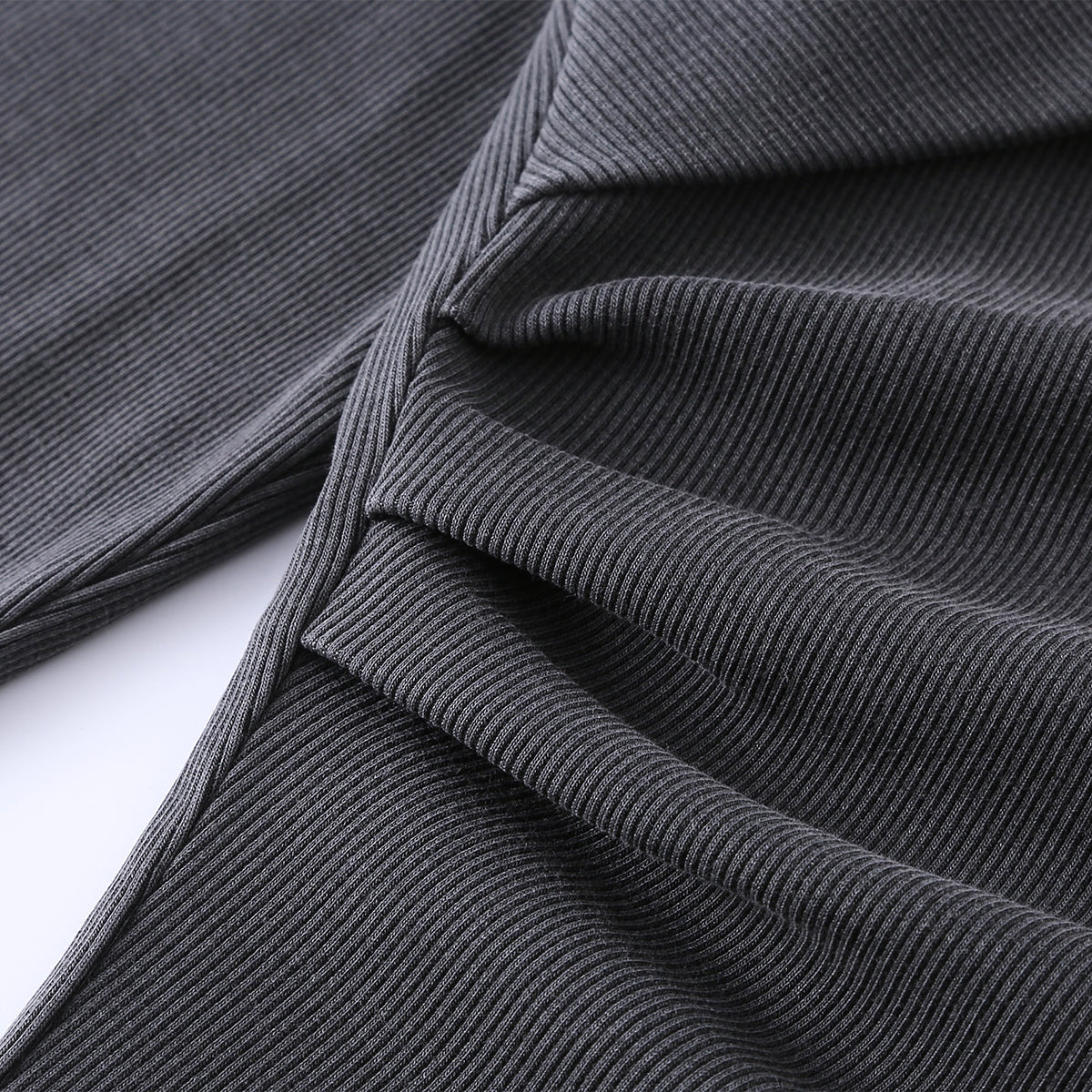 Asymmetric Neck Long Sleeve Ribbed Top