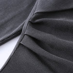 Asymmetric Neck Long Sleeve Ribbed Top