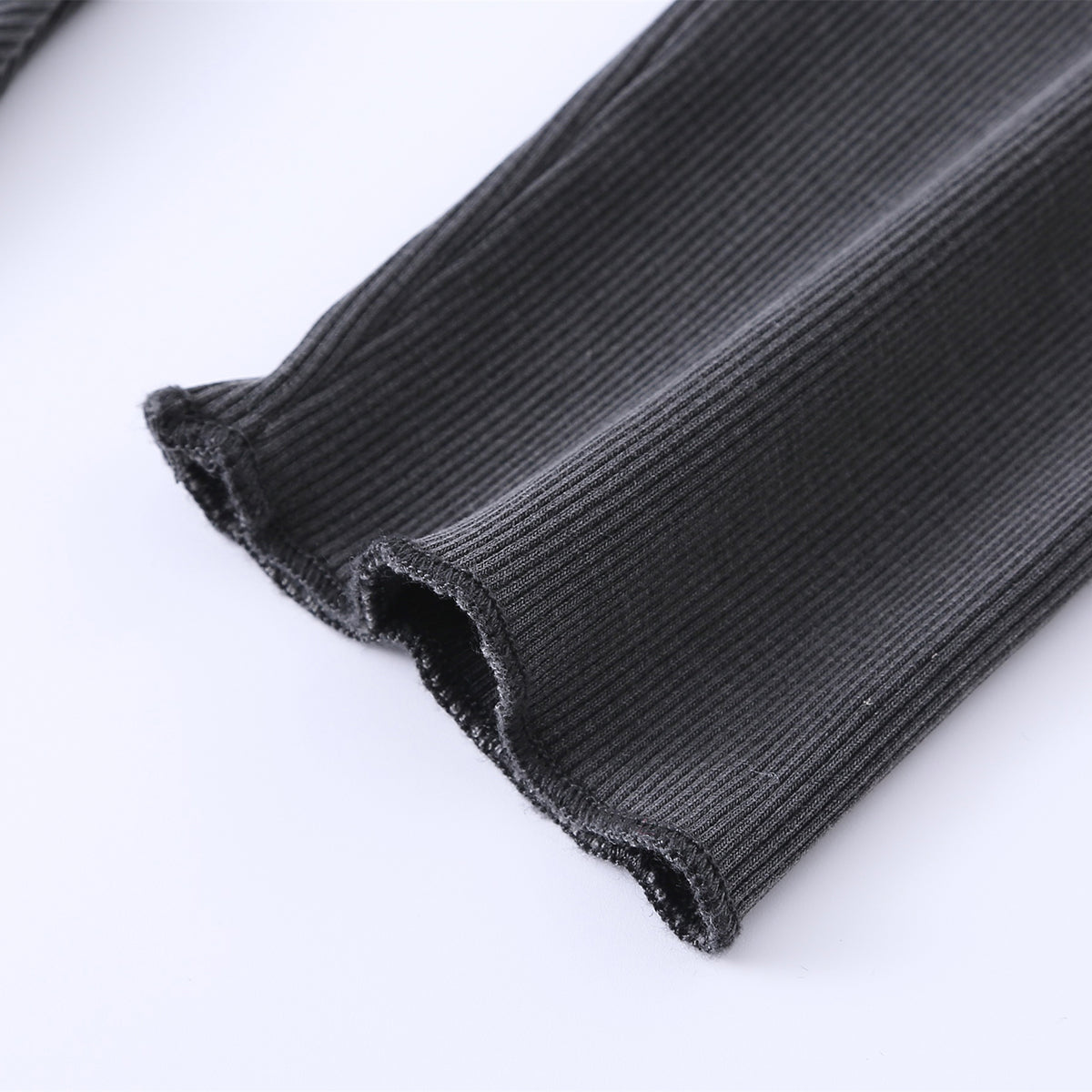 Asymmetric Neck Long Sleeve Ribbed Top