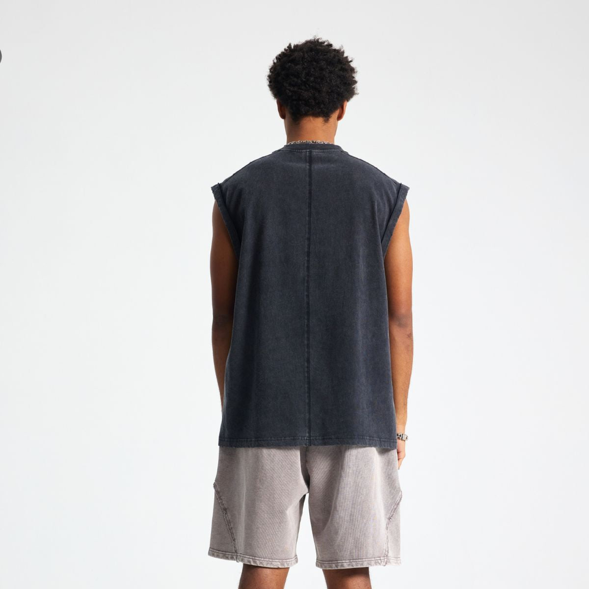 Camiseta sin mangas con costuras desgastadas en la espalda, 275 g/m²