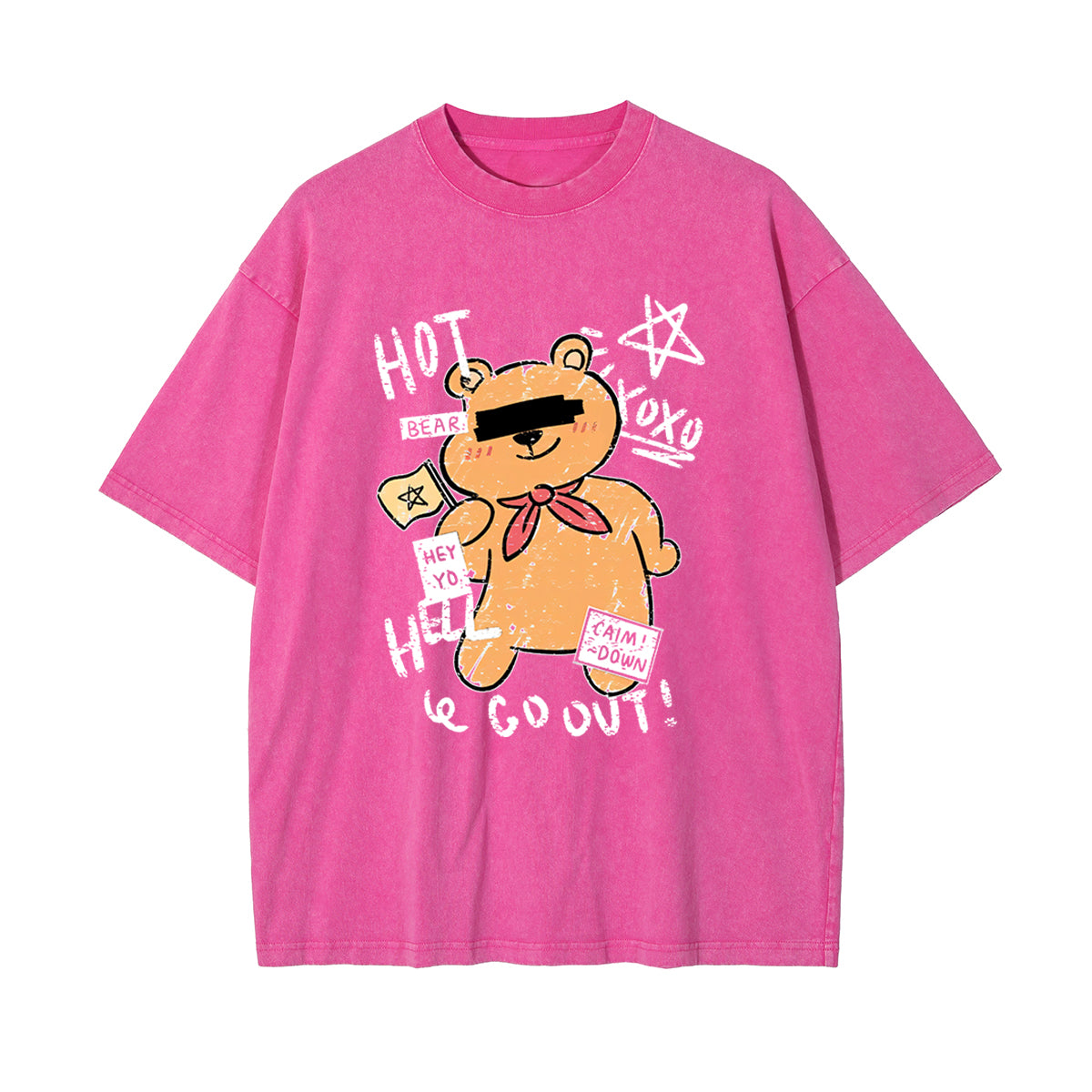 Cute Bear Stone Wash Graphic Tee-INNBLAC Fashion Apparel