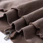 Front-Zip Raw Edge Ripped Hoodie