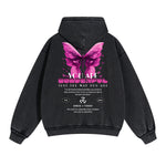 Vintage Washed Butterfly Printed Zipper Hoodie-INNBLAC Fashion Apparel