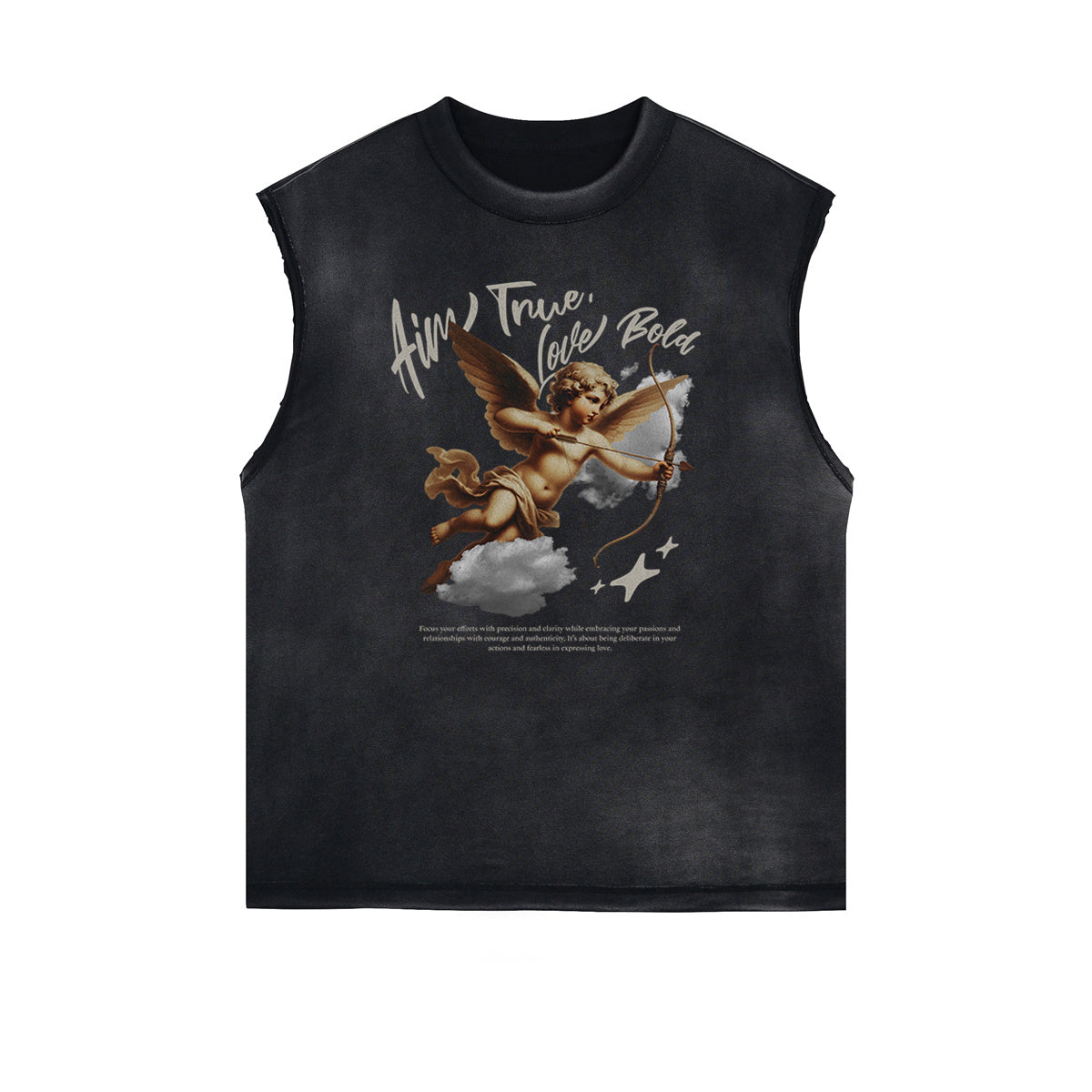 Stone Wash Cupid Angel Graphic Sleeveless Tee
