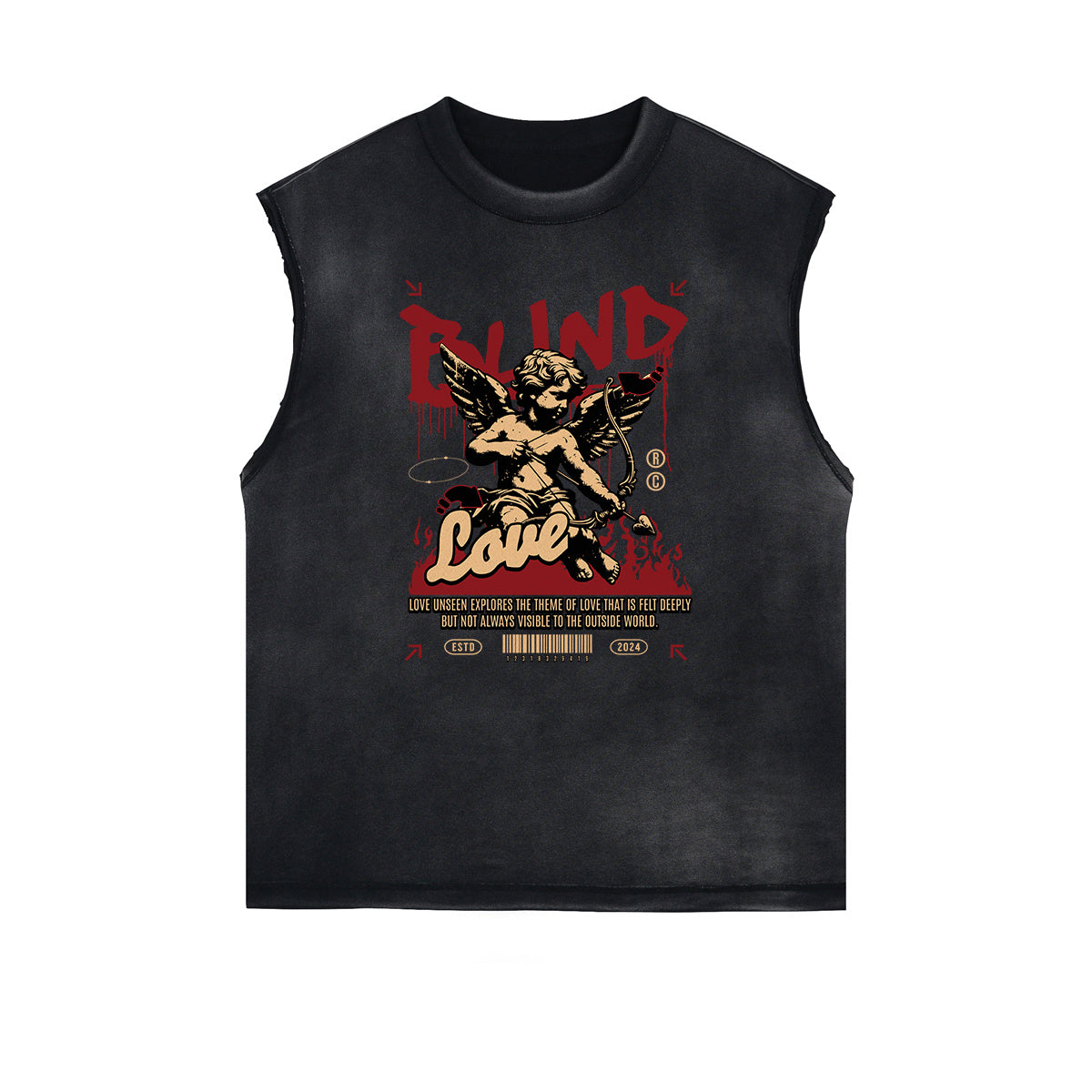 Stone Wash Cupid Angel Graphic Sleeveless Tee