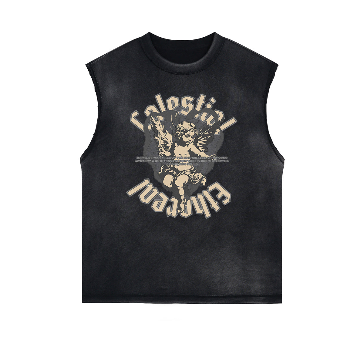 Stone Wash Cupid Angel Graphic Sleeveless Tee