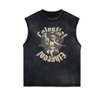 Stone Wash Cupid Angel Graphic Sleeveless Tee