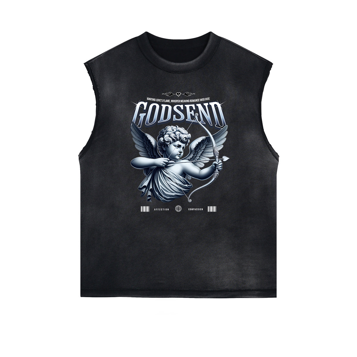 Stone Wash Cupid Angel Graphic Sleeveless Tee