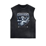 Stone Wash Cupid Angel Graphic Sleeveless Tee