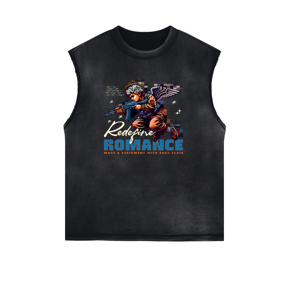 Stone Wash Cupid Angel Graphic Sleeveless Tee