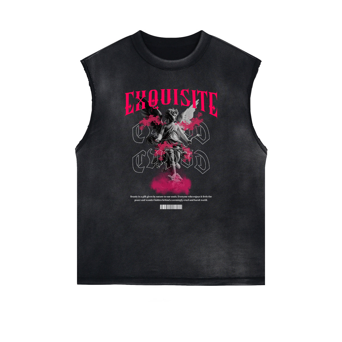 Stone Wash Cupid Angel Graphic Sleeveless Tee