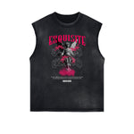 Stone Wash Cupid Angel Graphic Sleeveless Tee