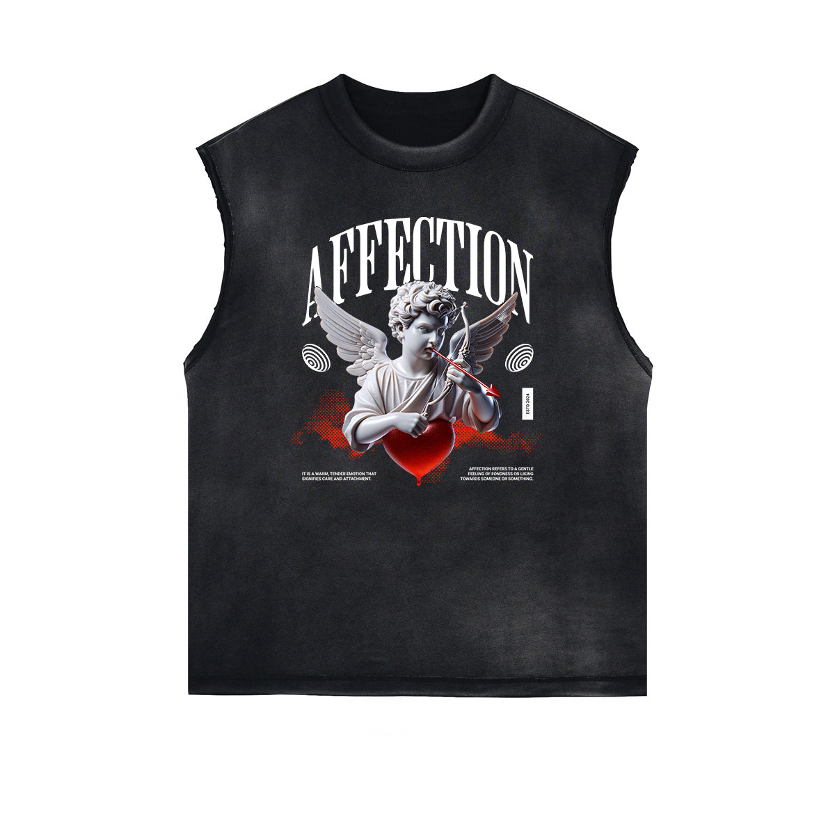 Stone Wash Cupid Angel Graphic Sleeveless Tee