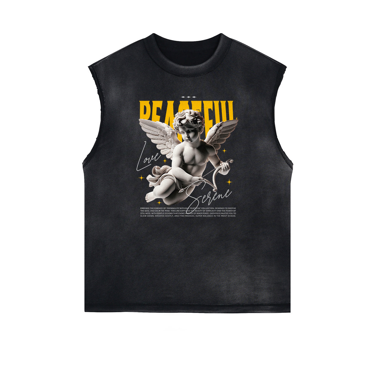 Stone Wash Cupid Angel Graphic Sleeveless Tee