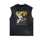 Stone Wash Cupid Angel Graphic Sleeveless Tee
