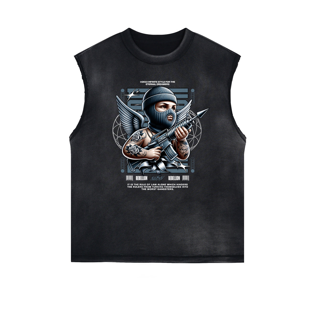 Stone Wash Cupid Sniper Streetwear Tank Top