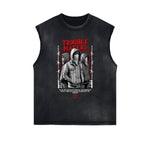 Sleeveless Washed Faded Abstract Graphic Tee