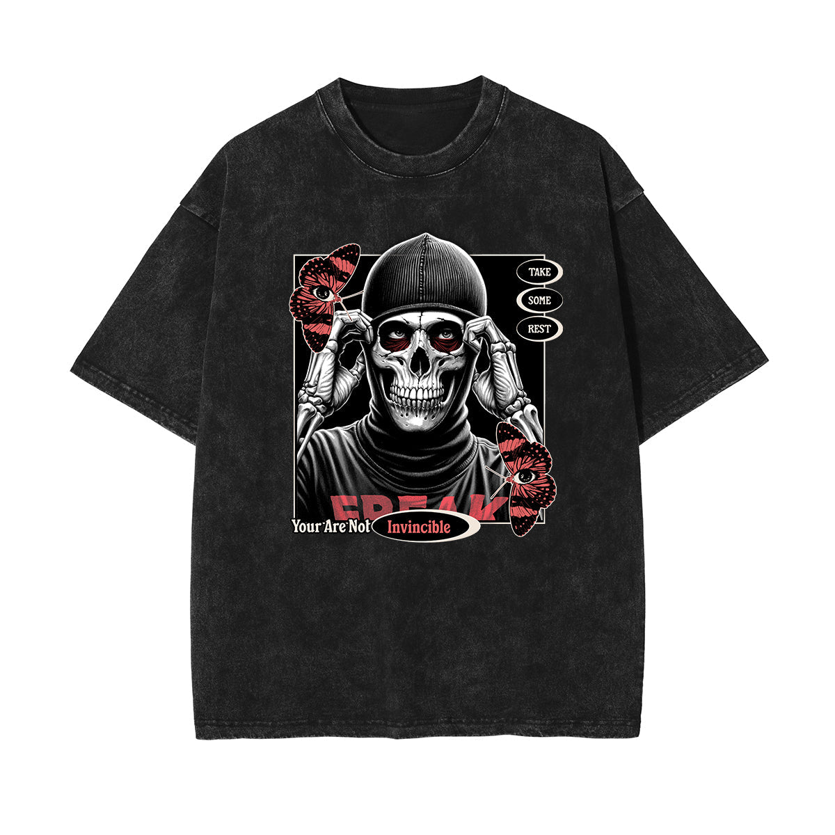 Washed Faded Streetwear Pattern T Shirt