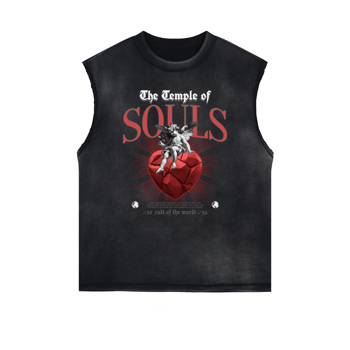 Washed Faded Cupid Statues Graphic Tank Top