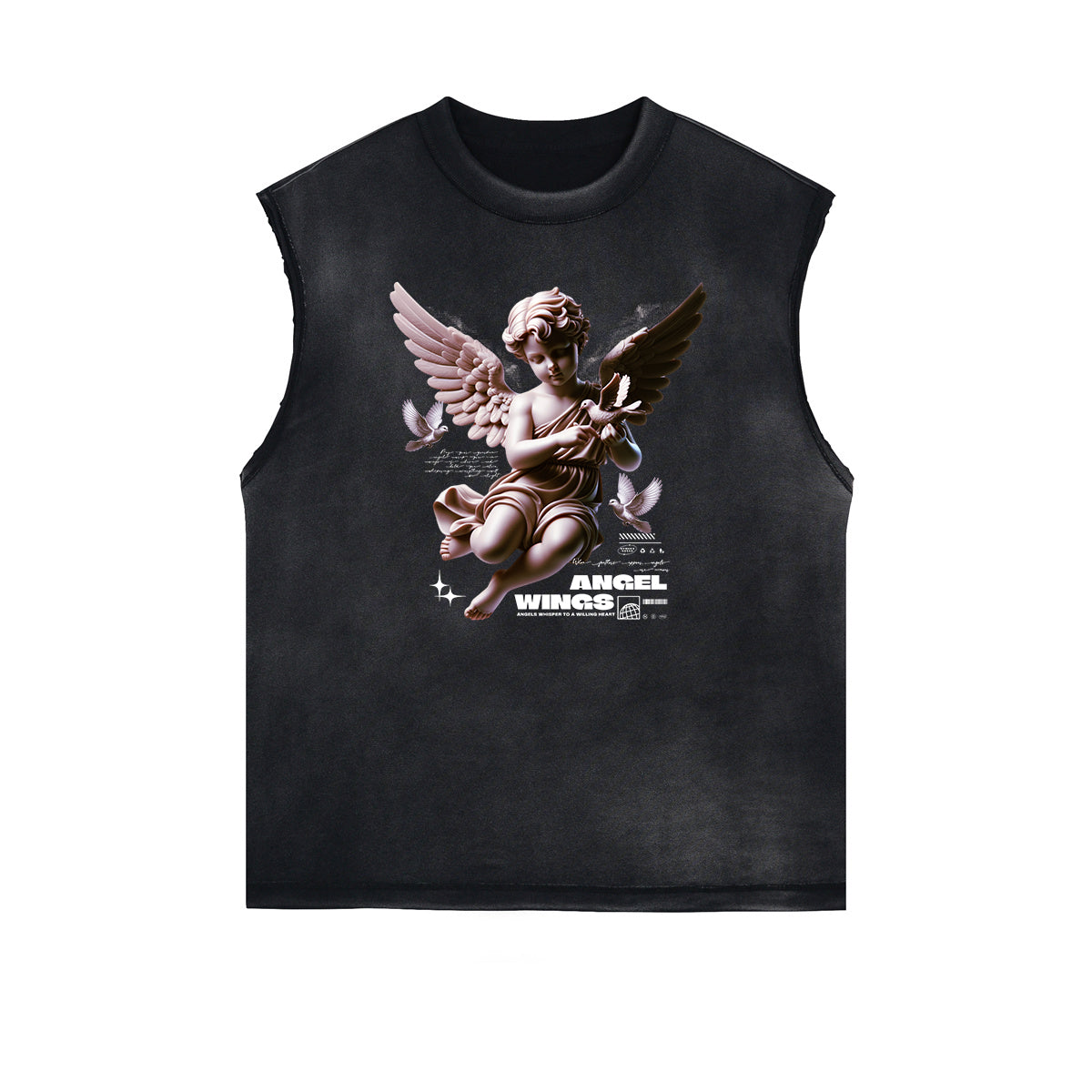 Washed Faded Cupid Statues Graphic Tank Top