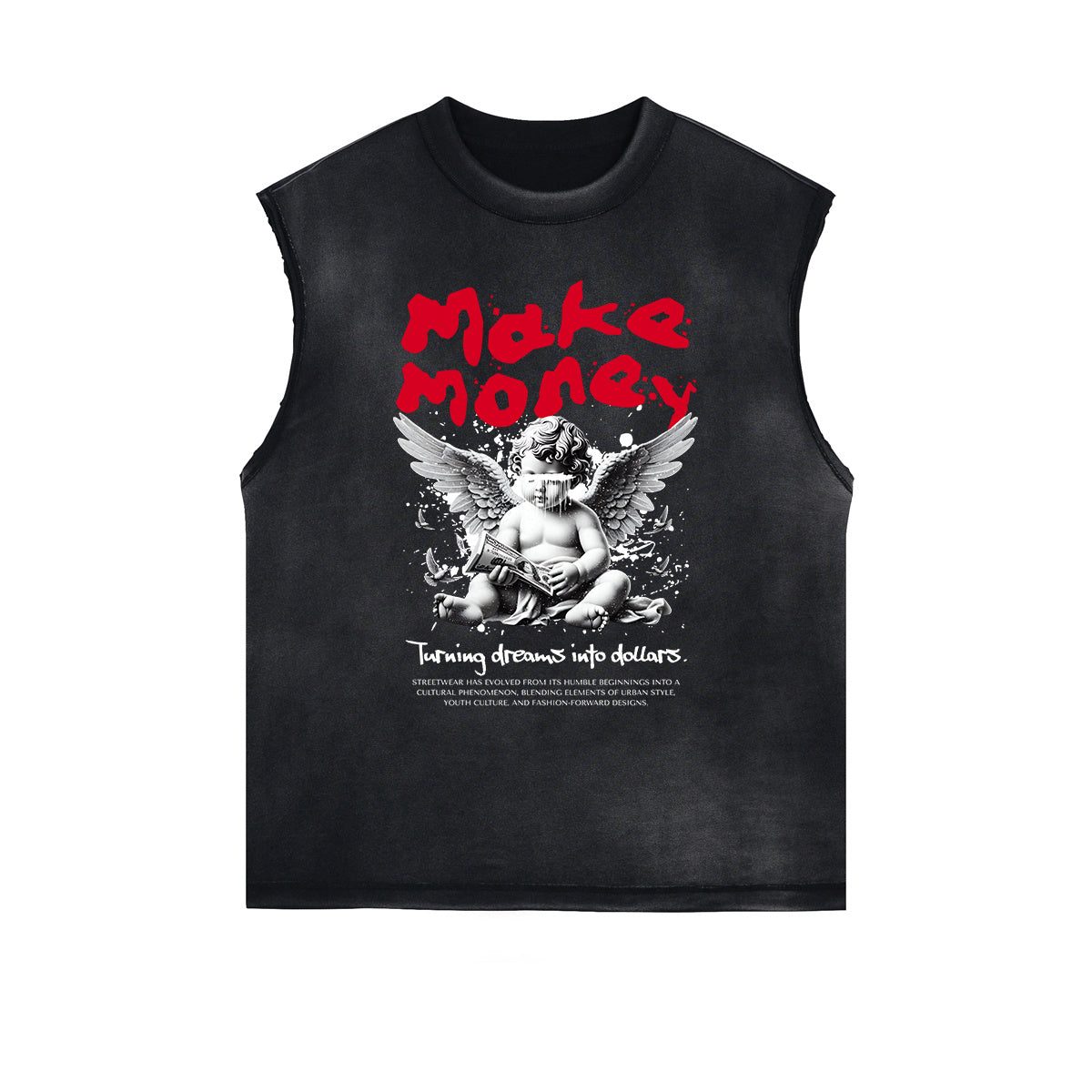 Washed Faded Cupid Statues Graphic Tank Top