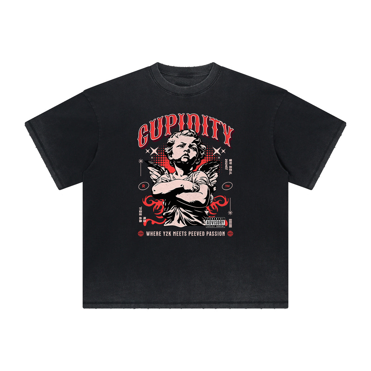 Heavyweight Washed Thick Cupid Pattern Tee