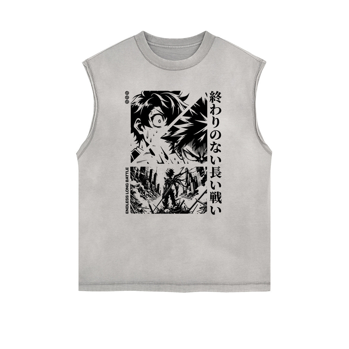 Sleeveless Stone Wash Anime Graphic Tee