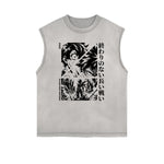 Sleeveless Stone Wash Anime Graphic Tee