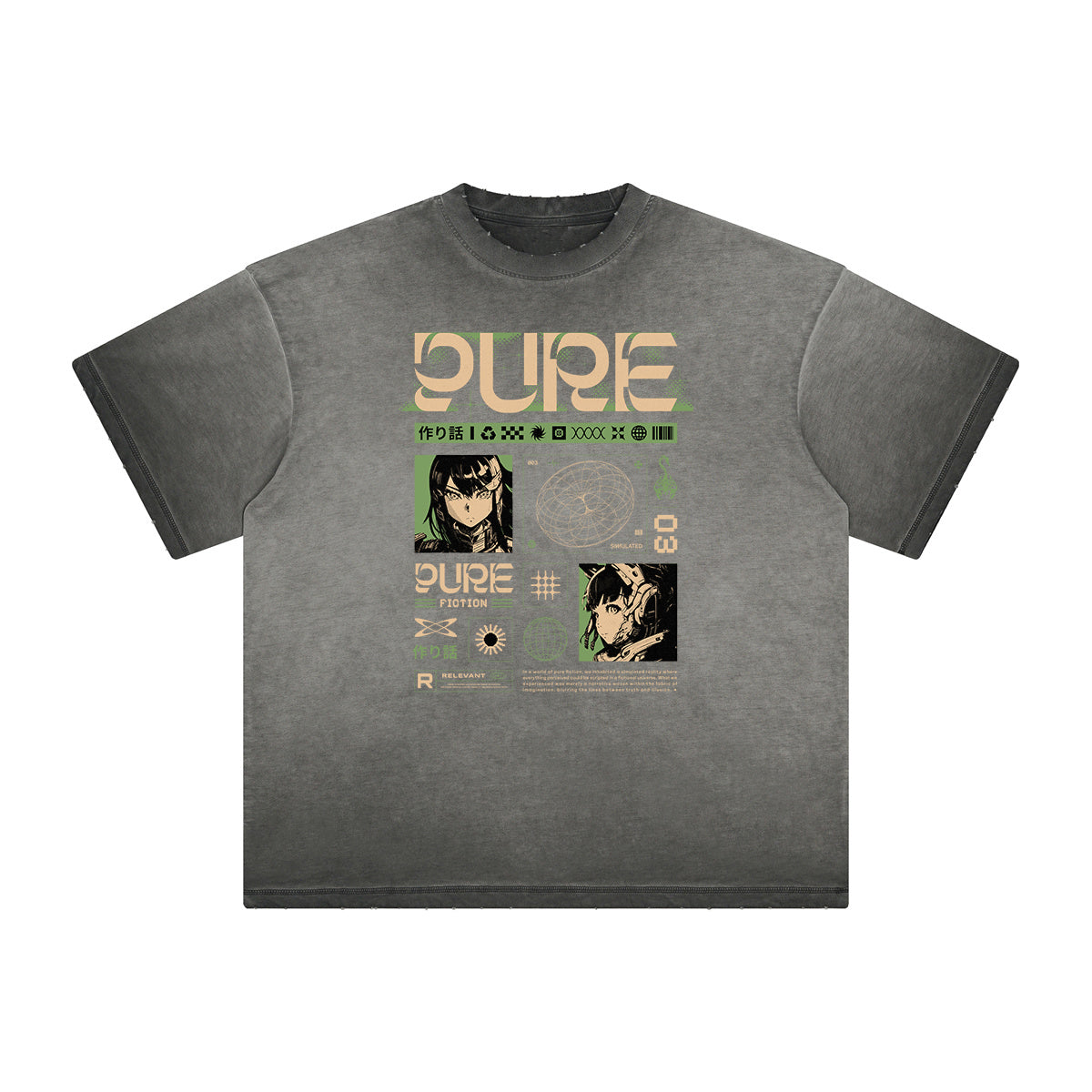Camiseta con gráfico de anime Y2K desgastado y descolorido