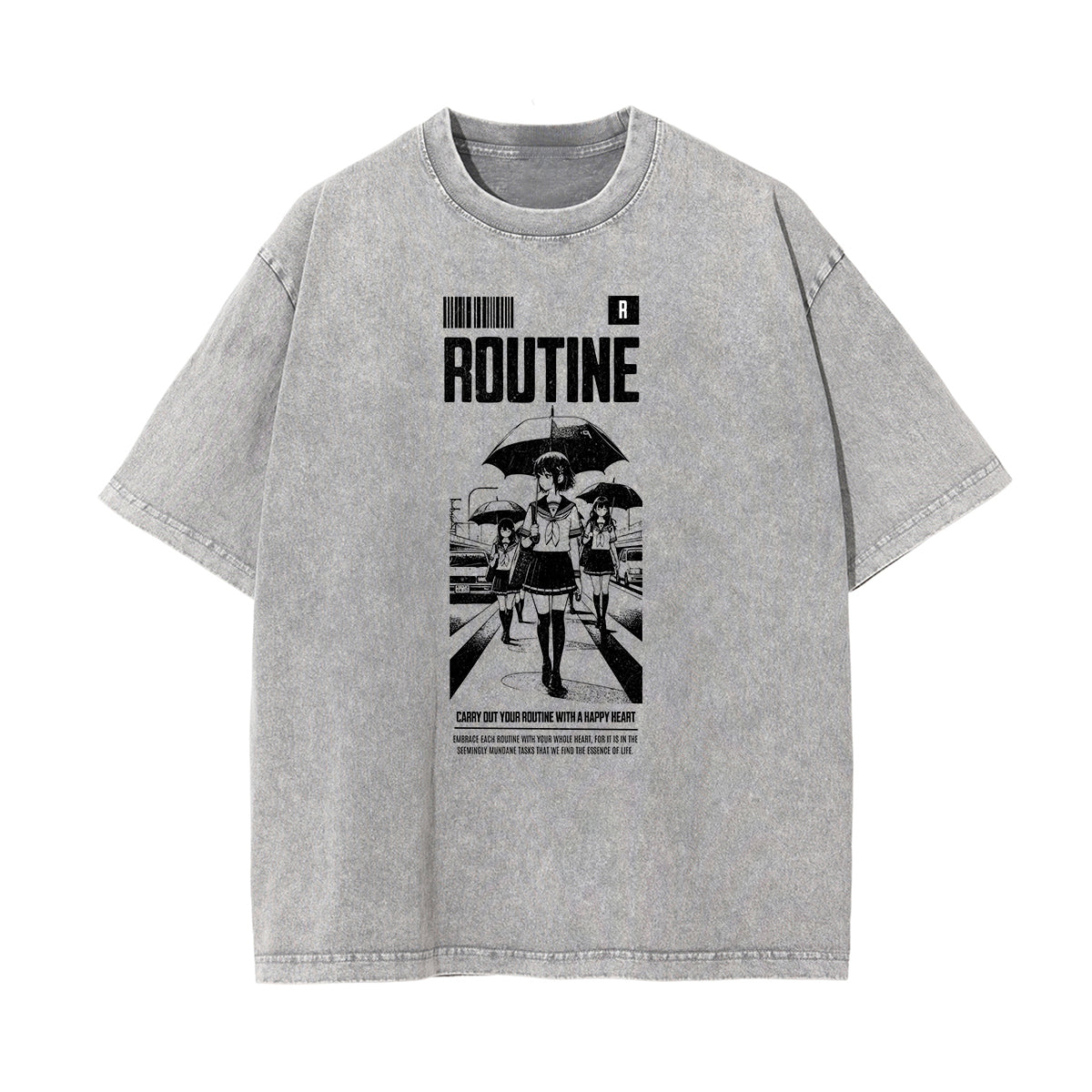 Camiseta con estampado de anime Y2K desteñido y lavado