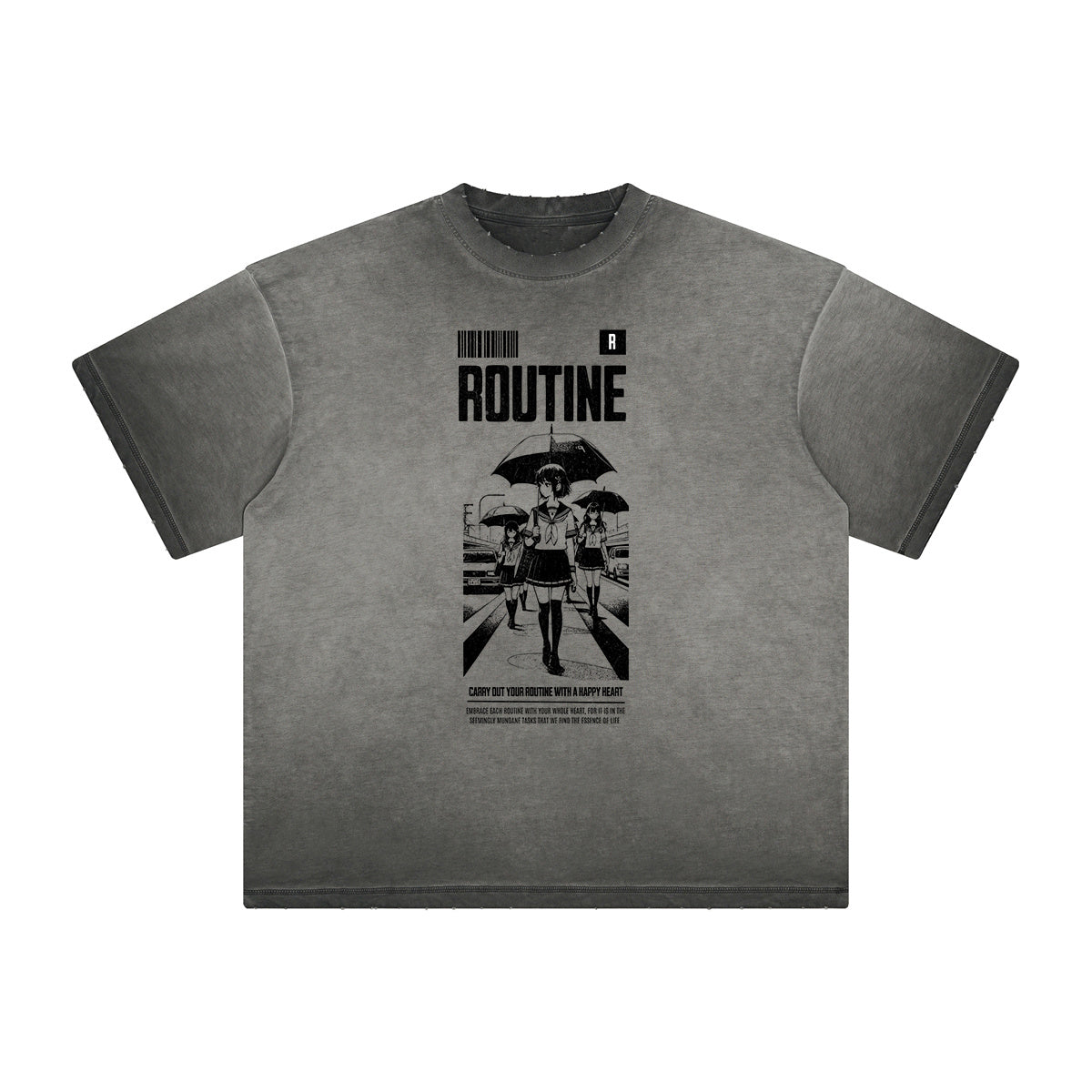 Camiseta con gráfico de anime Y2K desgastado y descolorido