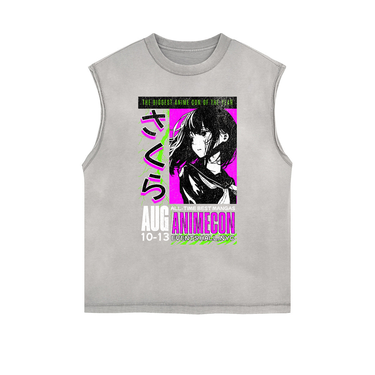 Washed Faded Y2K Anime Pattern Tank Top