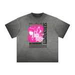 Camiseta con gráfico de anime Y2K desgastado y descolorido