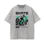 Camiseta con estampado de anime Y2K desteñido y lavado