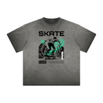 Camiseta con gráfico de anime Y2K desgastado y descolorido