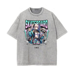 Camiseta con estampado de anime Y2K desteñido y lavado